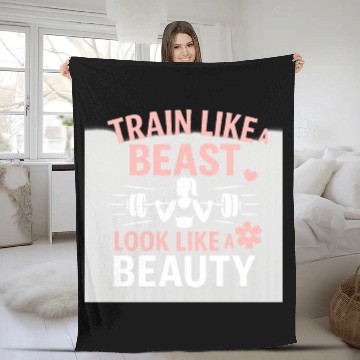 Discover Train Like a Beast, Look Like a Beauty – Gym Motiv Fleece Blankets