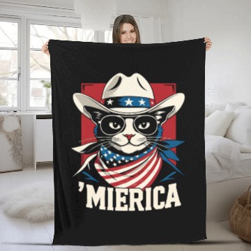 Discover Funny Patriotic USA Pride 'Merica Cat Lovers Fleece Blankets