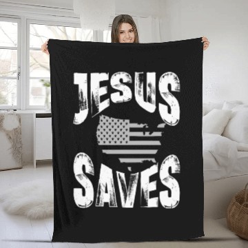 Discover jesus saves usa Fleece Blankets