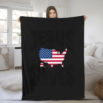 Discover Jesus Saves USA Fleece Blankets