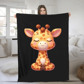 Discover Cute giraffe yoga meditation relaxation chill Fleece Blankets
