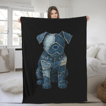 Discover Cute Denim Patchwork Art Dog Fleece Blankets