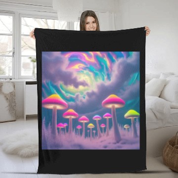 Discover Neon Mushroom Forest – Psychedelic Minimalist Fleece Blankets