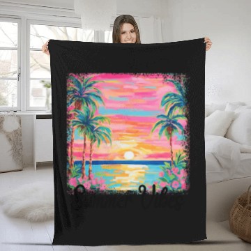 Discover Summer Vibe Preppy Beach Fleece Blankets