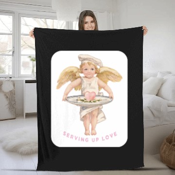 Discover Chef Cook Valentine SERVING UP LOVE Cupid Angel Fleece Blankets