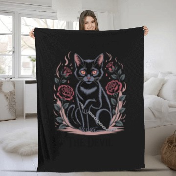 Discover The Devil Tarot Cat Art Fleece Blankets