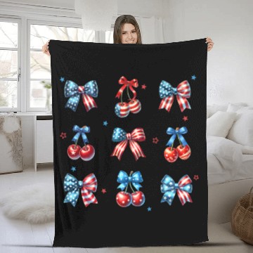 Discover America Cherry Bow 4th of July Fleece Blankets