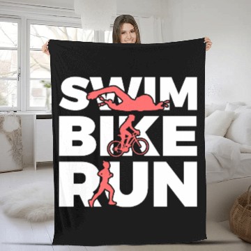 Discover Swim Bike Run Repeat Fleece Blankets