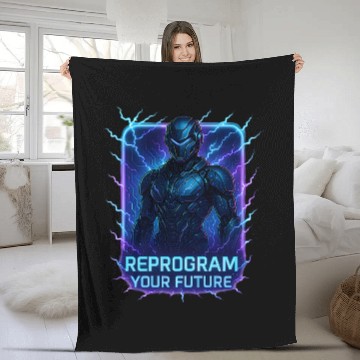 Discover Reprogram Your Future – Futuristic Cyberpunk Robot Fleece Blankets
