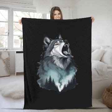 Discover Howling Wolf Under the Northern Sky Fleece Blankets