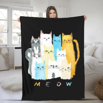 Discover Ten Colorful Cats MEOW Graphic Design Fleece Blankets