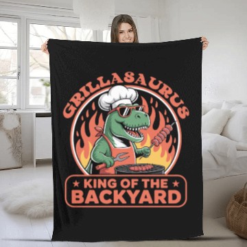 Discover Funny Dinosaur BBQ Chef – Summer Grilling Fleece Blankets
