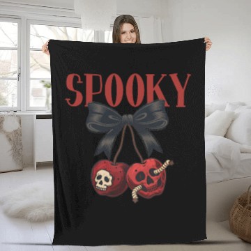 Discover Spooky Skull Cherry Bow Halloween Fleece Blankets