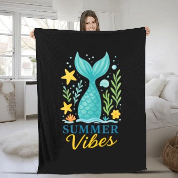 Discover Mermaid Summer Vibes Fleece Blankets