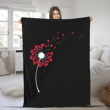Discover Cute Dandelion Heart Flower Floral Wildflower Fleece Blankets