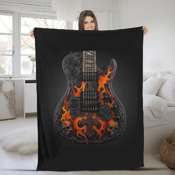 Discover Gothic Guitar Sticker Fleece Blankets