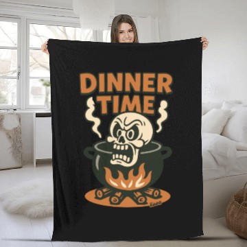 Discover Dinner Time – Angry Skull in a Pot Fleece Blankets