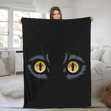 Discover Mysterious Cat Eyes with Intriguing Yellow Gaze Fleece Blankets