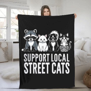 Discover Support Local Street Cats Opossum Raccoon Fleece Blankets