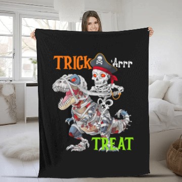 Discover Halloween Mummy T rex Pirate Skeleton Trick Treat Fleece Blankets