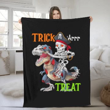 Discover Halloween Zombie T rex Pirate Skeleton Trick Treat Fleece Blankets