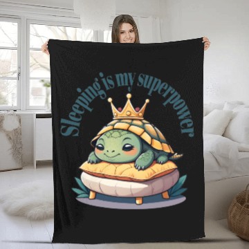 Discover Nap Time Turtle on Pillow Throne - Superpower. Fleece Blankets