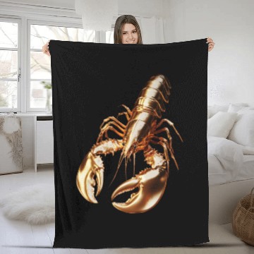 Discover Golden Lobster – Elegant 3D Sea Animal Art Fleece Blankets