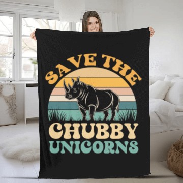 Discover Save The Chubby Unicorns Vintage Funny Rhino Fleece Blankets