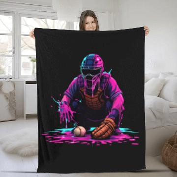 Discover Neon Baseball Catcher Art Cool Vaporwave Sports Fleece Blankets