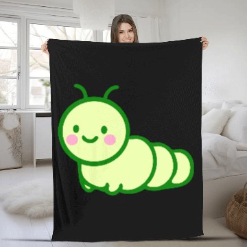 Discover Cute Green Caterpillar- Adorable Insect Lover Fleece Blankets