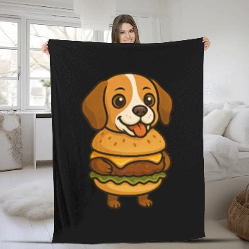 Discover Funny Beagle with Burger Funny Mythical Creature Fleece Blankets