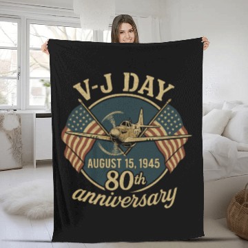 Discover V-J Day 80th Anniversary August 15 1945 Patriotic Fleece Blankets