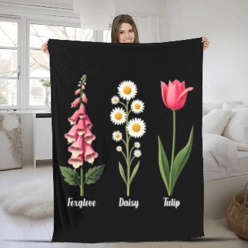 Discover Foxglove Daisy Tulip Vintage Botanical Flowers Fleece Blankets