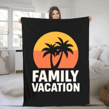 Discover Family Vacation Palm Trees Sunset Beach Fleece Blankets