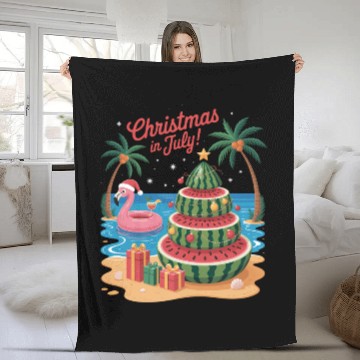 Discover Christmas In July Watermelon Xmas Tree Santa Fleece Blankets