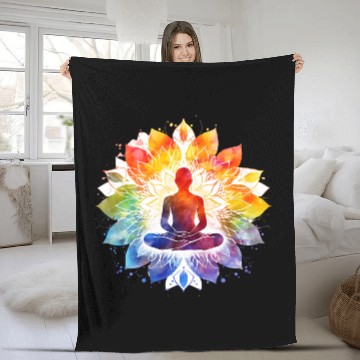 Discover Retro Zen Lotus Meditate Rainbow Fleece Blankets