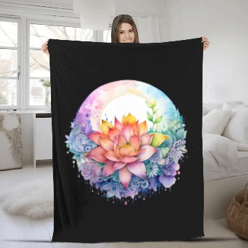 Discover Retro Zen Lotus Mandala Rainbow Fleece Blankets