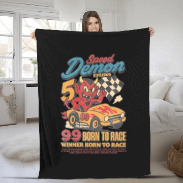 Discover Street Speed Demon – Retro Devil Racer Fleece Blankets