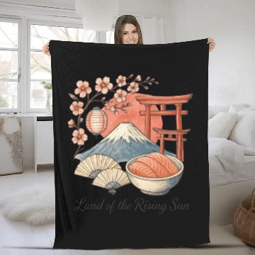 Discover Japan Culture - Mount Fuji & Sakura Vintage Art Fleece Blankets