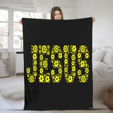 Discover Inspiring Jesus with yellow flowers Fleece Blankets