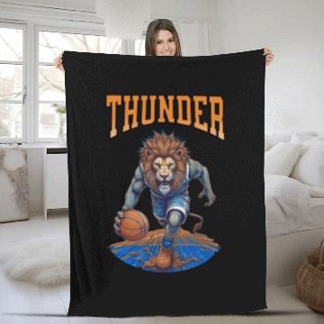 Discover thunder championship Lion Hoops Mascot Sports Fleece Blankets