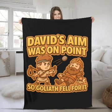 Discover David & Goliath Pun – Funny Bible Hero Cartoon Fleece Blankets