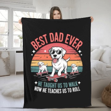 Discover Best Dog Dad Ever Skateboarding Puppy Lover Fleece Blankets