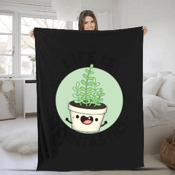 Discover Life Is Ferntastic Funny Fern Plant Pun Fleece Blankets