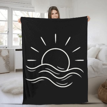 Discover Serene Sunrise Over the Ocean Waves Fleece Blankets
