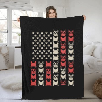 Discover French Bulldog American Flag Paw Print Pattern Fleece Blankets