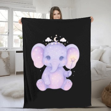 Discover Celestial Baby Elephant Magical Nursery Girl Art Fleece Blankets
