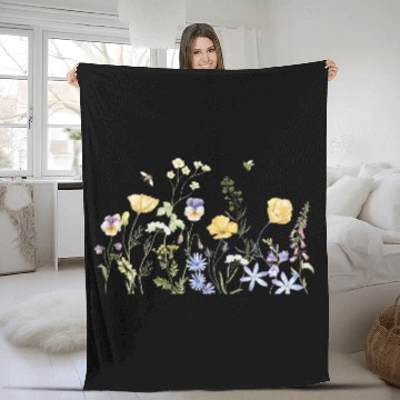 Discover "Wildflower Garden Botanical Illustration - Nature Fleece Blankets