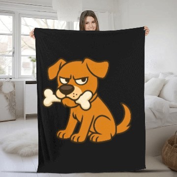 Discover Grumpy Dog with Bone – Cute Cartoon Style Fleece Blankets