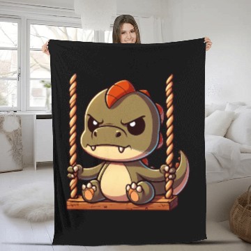 Discover Grumpy T-Rex on swing annoyed offended Fleece Blankets